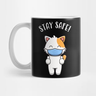 Cute Kitten With Mask Cat Stay Safe Quote Mug